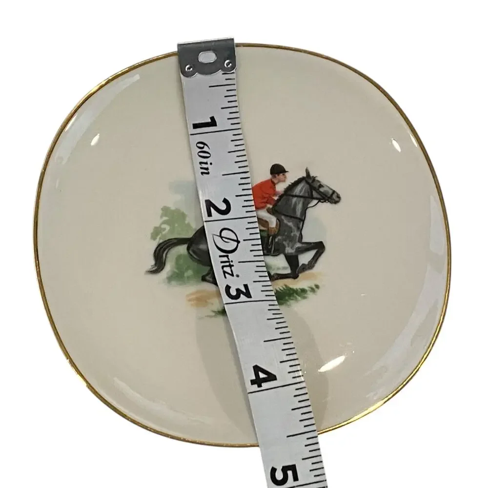 Set of 2 - Vintage porcelain collectibles trinket plates Equestrian Series 02878